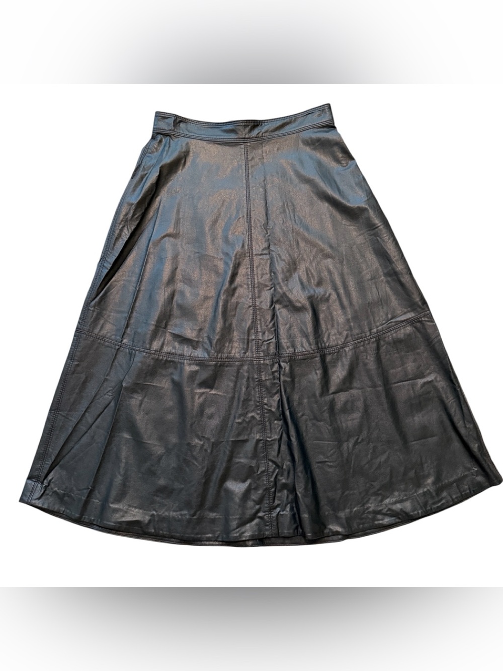 Ann Taylor Black Faux-Leather Midi Skirt